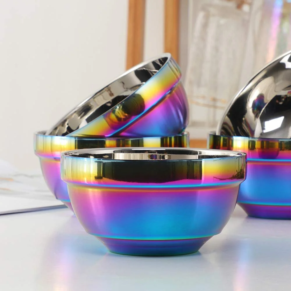 Набір мисок для супу та пластівців SBOMHS Rainbow 4 шт. 18/10 Stainless Steel 500 мл 13 см подвійні стінки, фото №2