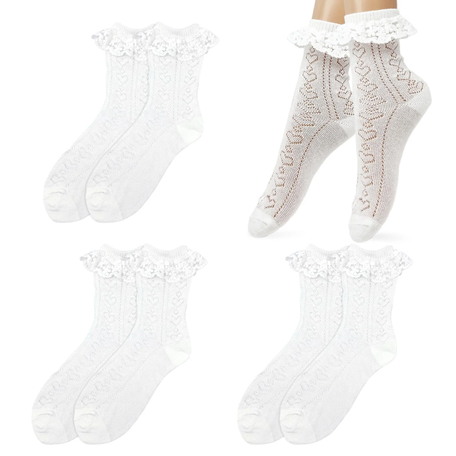 Носки с рюшами, 3 пары, для женщин и девочек, хлопковые вязаные кружевные носки в форме сердца, носки-принцессы для вечеринок и повседневной носки, белые, фото №1 Носки с рюшами, 3 пары, для женщин и девочек, хлопковые вязаные кружевные носки в форме сердца, носки-принцессы для вечеринок и повседневной носки, белые, фото №1