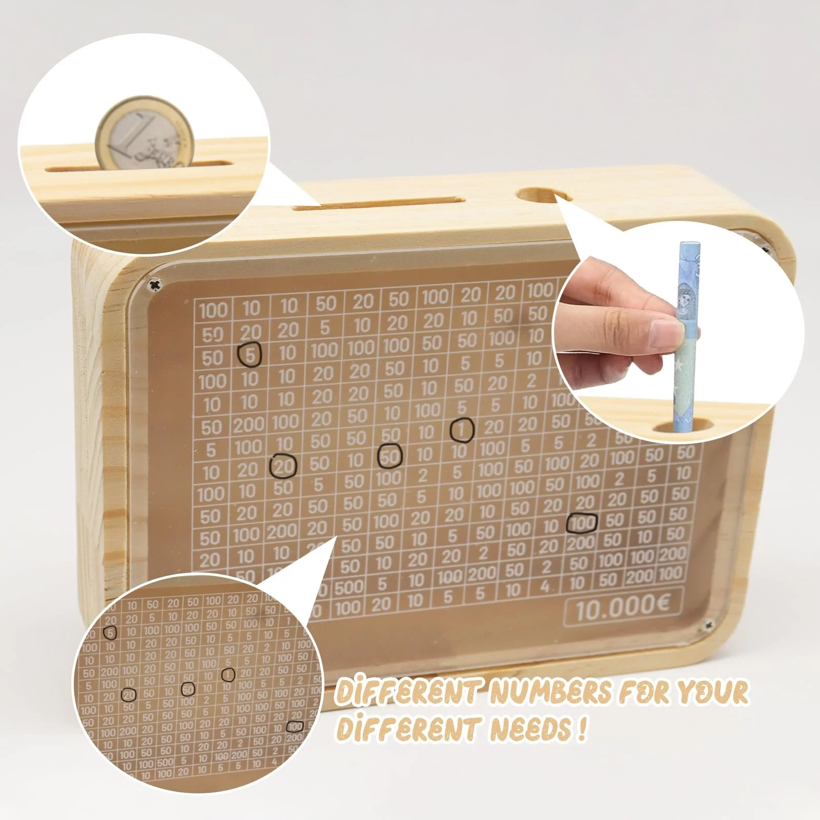 Скарбничка Wooden Money Box з числами Дерев'яна Ретро Багаторазова, фото №4