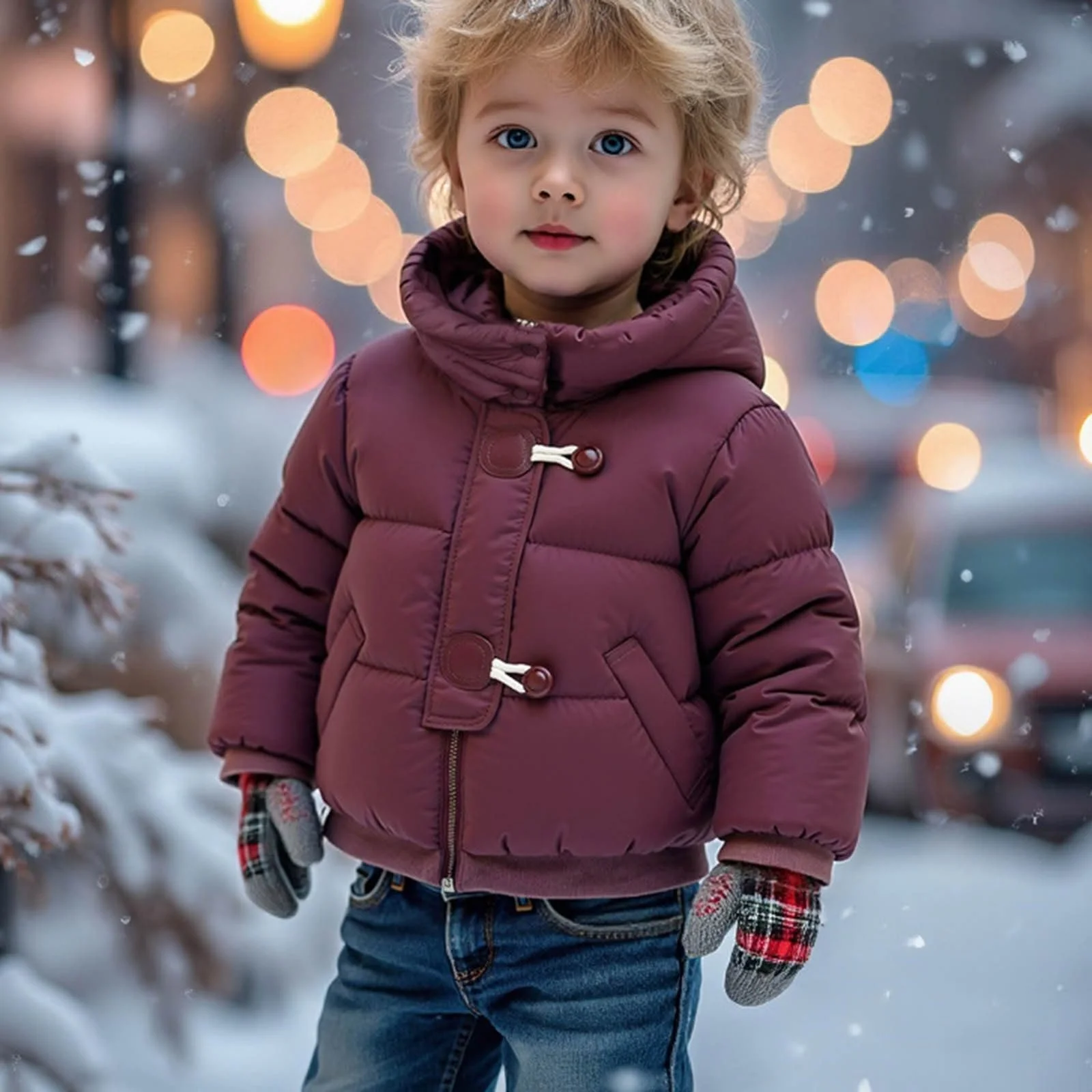 Куртка стеганая для детей мальчиков девочек с капюшоном утепленная зимняя на молнии с пуговицей и 2 милыми пуговицами однотонная пуховая куртка с карманами толстая ветрозащитная уличная куртка-пуховик для 5-14 лет, фото №3