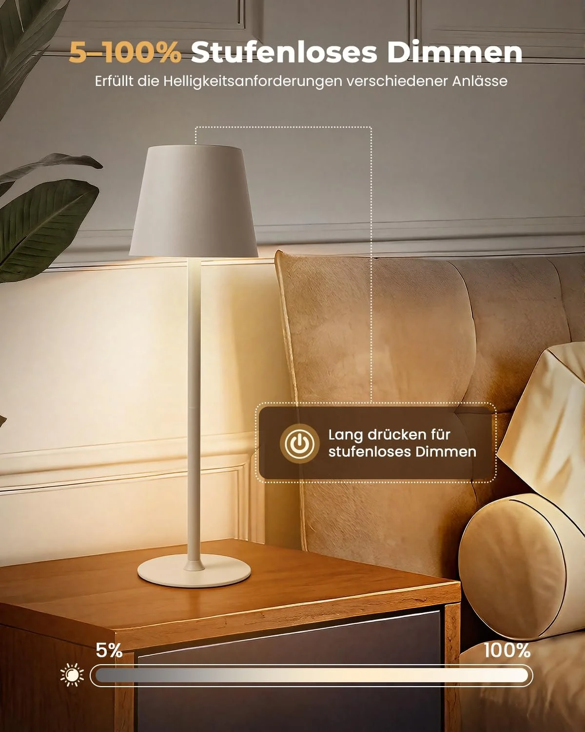 Настільна лампа акумуляторна 2 шт. LED бездротова 3 колірні температури димування 24 см / 37,5 см Бежева, фото №2