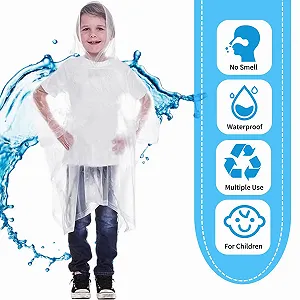 Детский дождевик Bosdontek, 2 шт, водонепроницаемый, многоразовый, дышащий с капюшоном - Фото 1