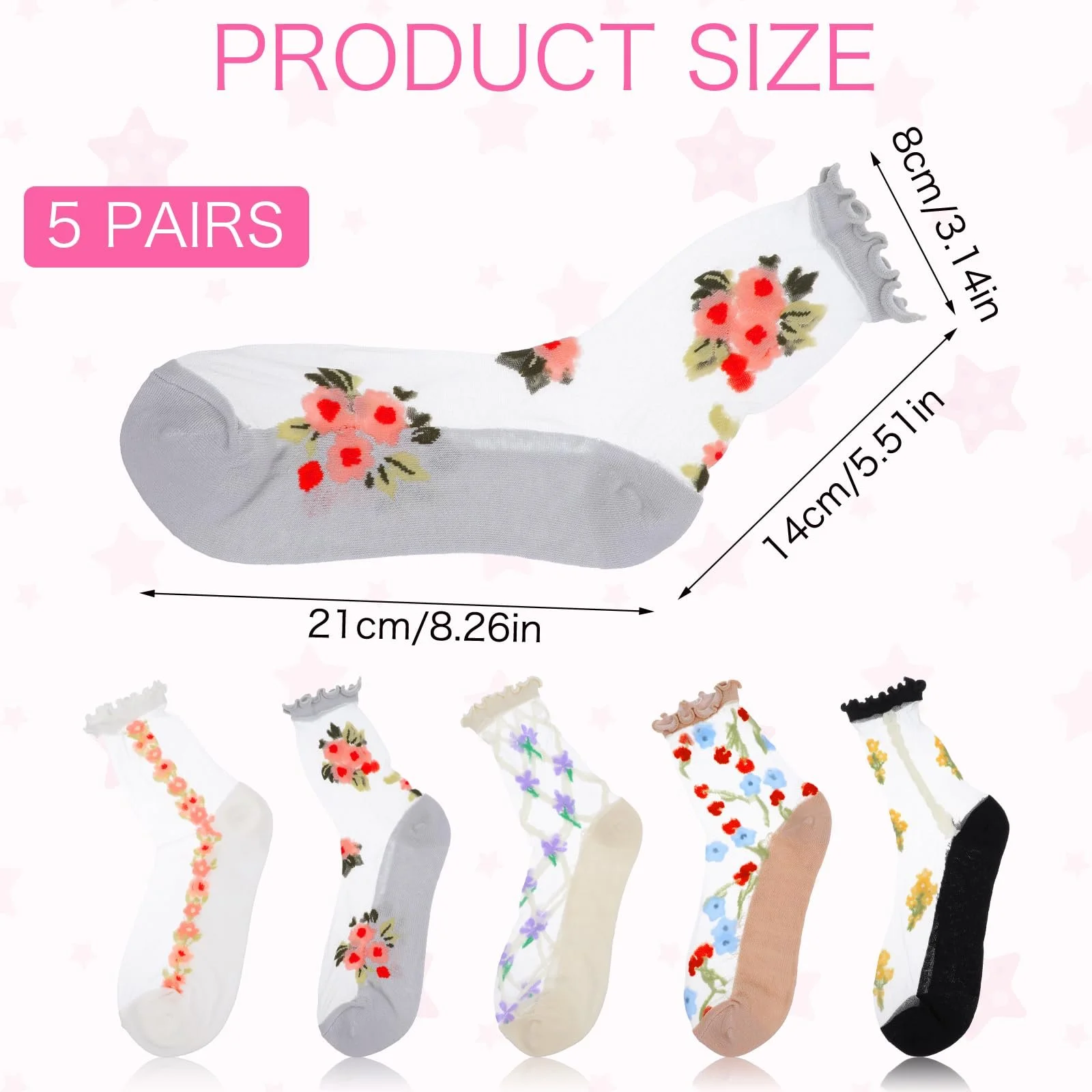 Шкарпетки з рюшами Жіночі Floral Socks, One size (5 пар), фото №2