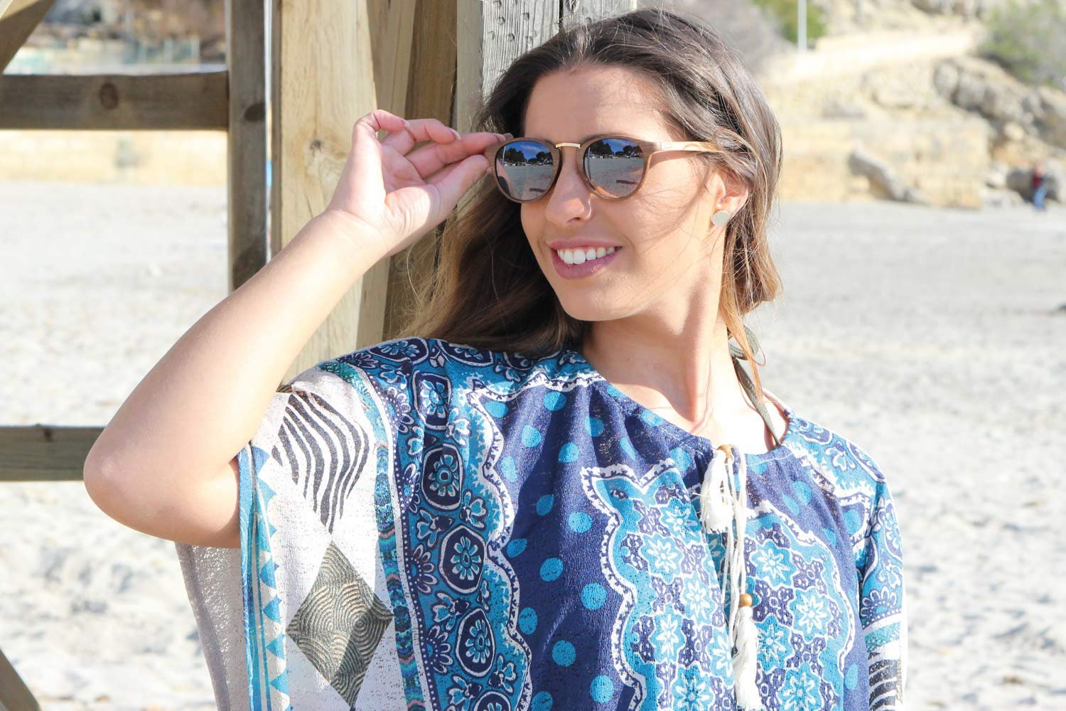 Солнцезащитные очки styleBREAKER Круглые линзы Деревянный вид Unisex 09020083, фото №6