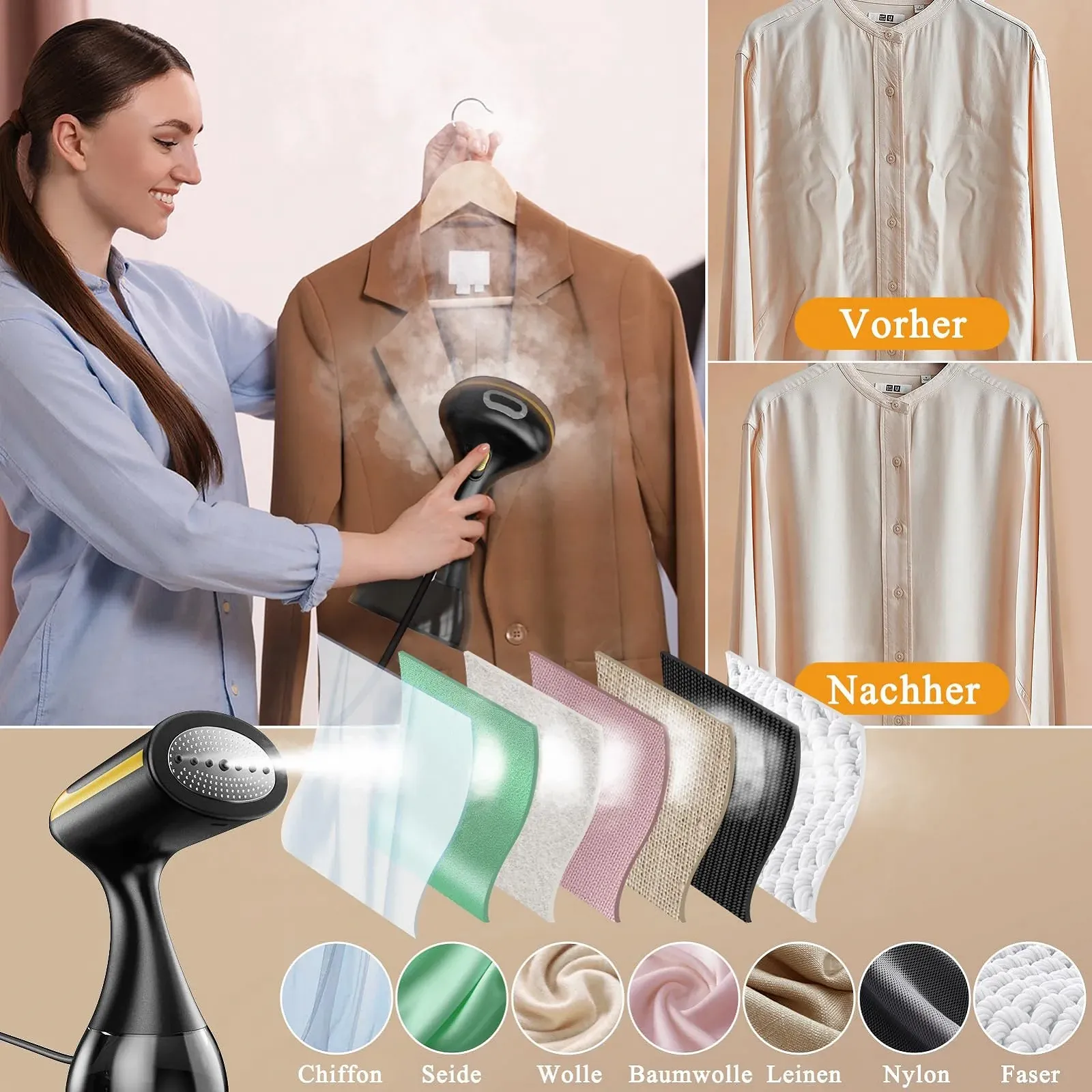 Вертикальний відпарювач COVACURE 1500 Вт 300 мл 20 с нагрівання Чорний, фото №3