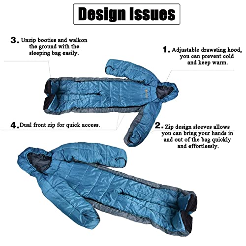 Спальний мішок Мумія XL для дорослих рюкзаків для туризму походів кемпінгу з рукавами і відділеннями для ніг бавовняна підкладка на 4 сезони тепла холодна погода, фото №4 Спальний мішок Мумія XL для дорослих рюкзаків для туризму походів кемпінгу з рукавами і відділеннями для ніг бавовняна підкладка на 4 сезони тепла холодна погода, фото №4