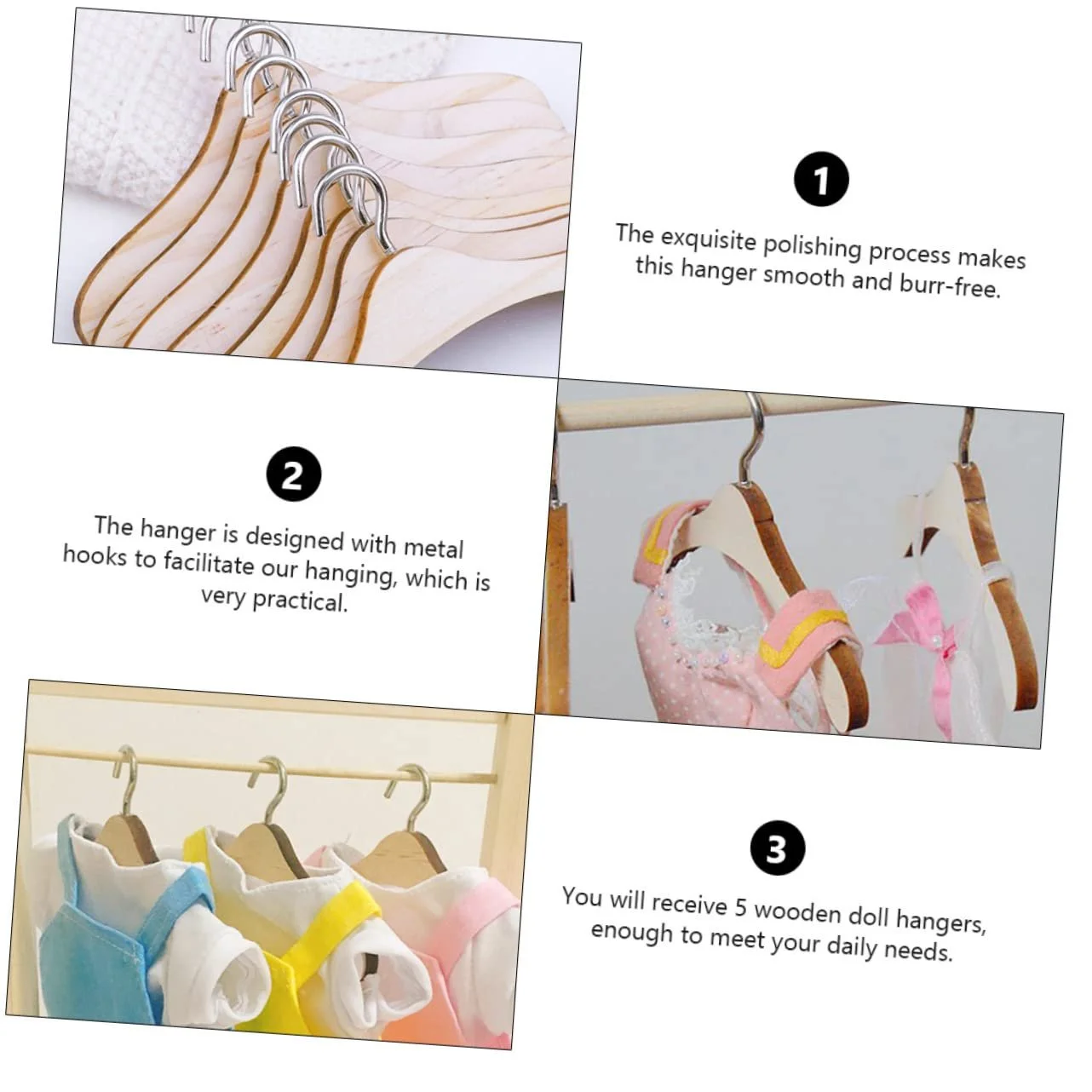 Вешалка HEMOTON Pack of 5 Doll Small Wooden Baby Toddler, фото №9