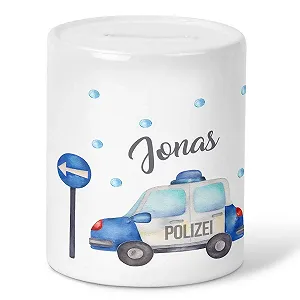 Скарбничка дитяча Mikalino Police Car керамічна Біла One Size - Фото 1