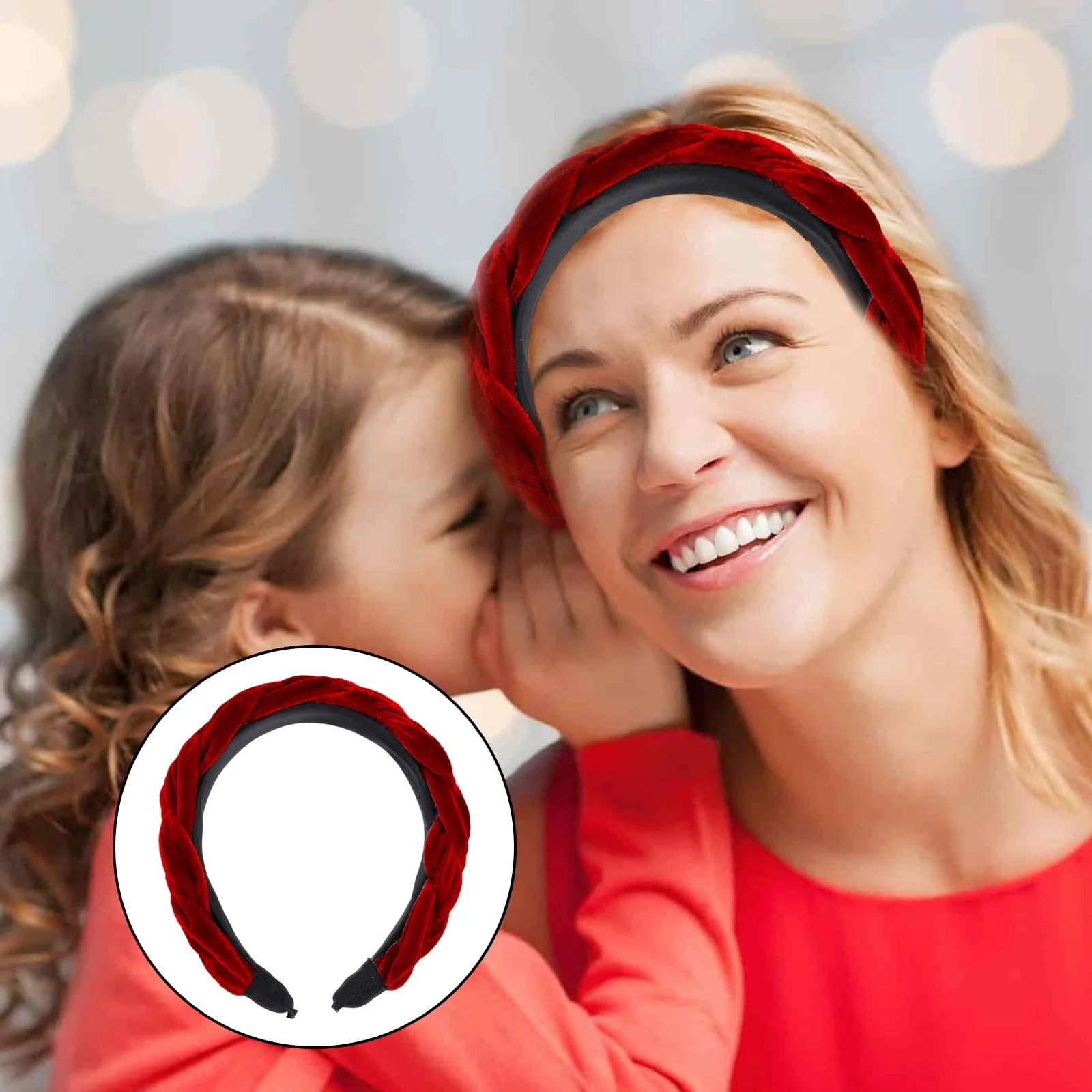 Плетені Обручі для Жінок Оксамитовий Аксесуари для Волосся Червоне Вино, фото №3