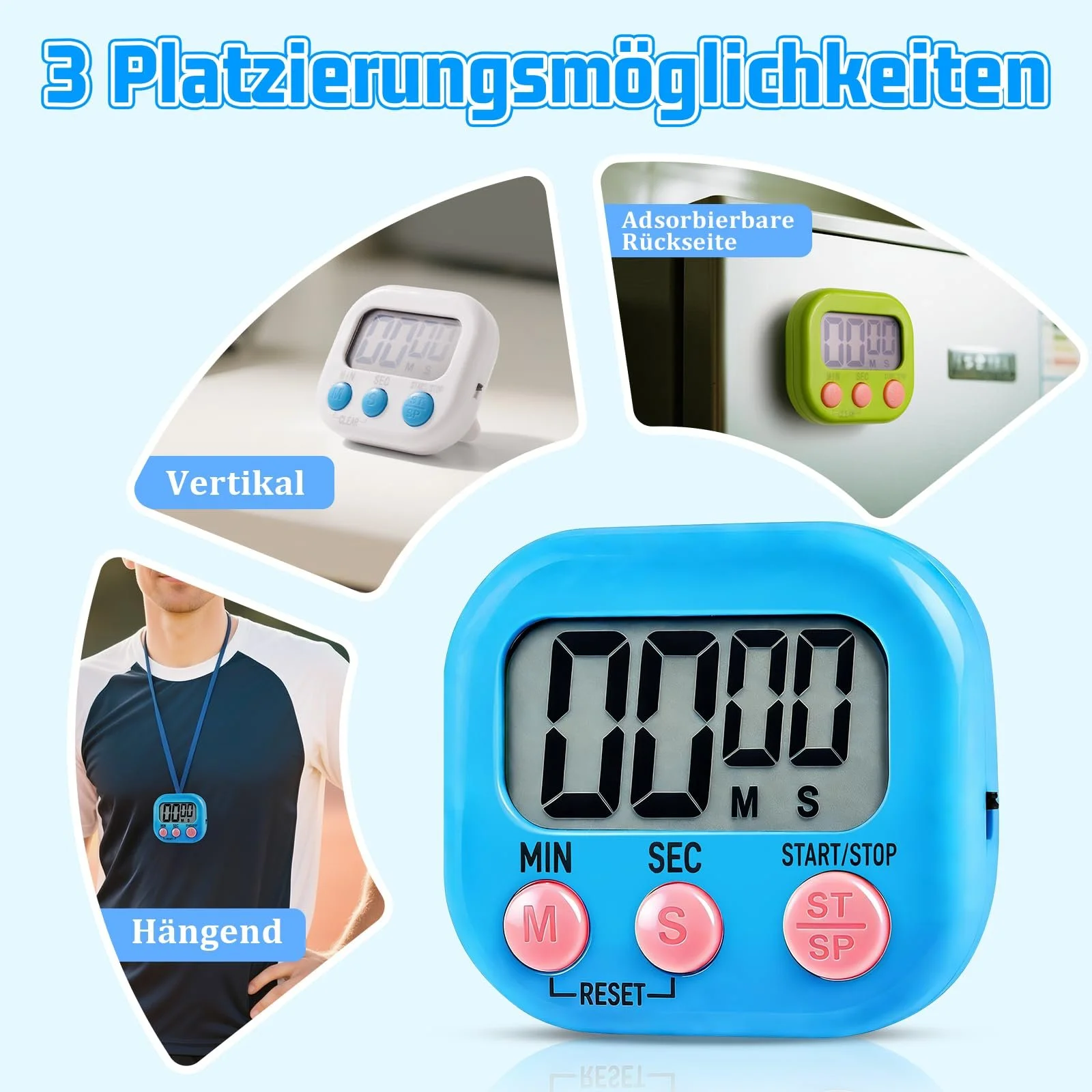 Таймер Egg Timer LCD Digital Набор 3 шт. (Синий, Белый, Зеленый), фото №5 Таймер Egg Timer LCD Digital Набор 3 шт. (Синий, Белый, Зеленый), фото №5