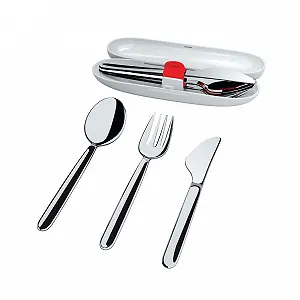 Купити Набір дорожнього столового приладдя Alessi Food a porter SA04S3 Ложка Виделка Ніж 18/10 Нержавіюча сталь - Фото 1 Набір дорожнього столового приладдя Alessi Food a porter SA04S3 Ложка Виделка Ніж 18/10 Нержавіюча сталь - Фото 1