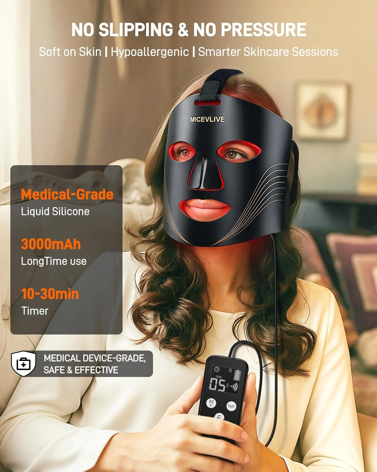 LED Маска для обличчя MICEYLIVE з 6 режимами, акумуляторна, дистанційне керування, світлотерапія для омолодження, фото №3 LED Маска для обличчя MICEYLIVE з 6 режимами, акумуляторна, дистанційне керування, світлотерапія для омолодження, фото №3