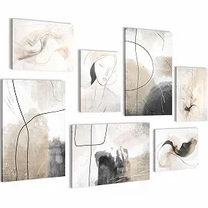 Набір картин Novart N028672a Абстракція Бежево-сірий полотно MDF 110 г/м² 7 мм - Фото 1