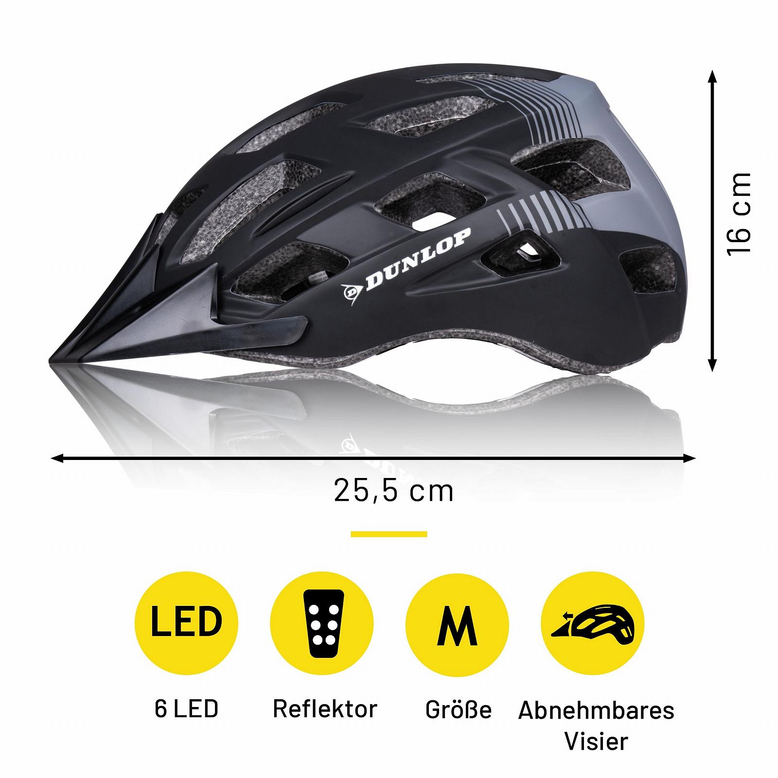 Шолом Dunlop велосипедний з LED підсвічуванням, розмір 55-58 см, чорний, фото №2