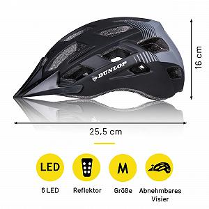 Шолом Dunlop велосипедний з LED підсвічуванням, розмір 55-58 см, чорний synthetic.ua - Фото 1