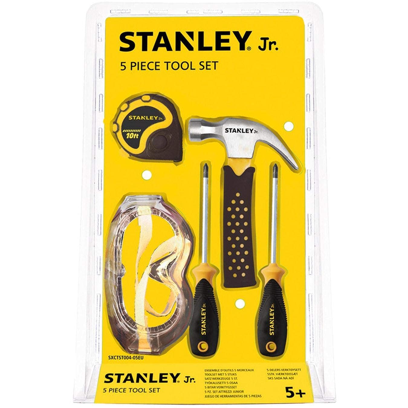 Набор инструментов Stanley Jr. ST004-05-SY Детский - 5 штук - 2 отвертки, защитные очки, рулетка, молоток, фото №2