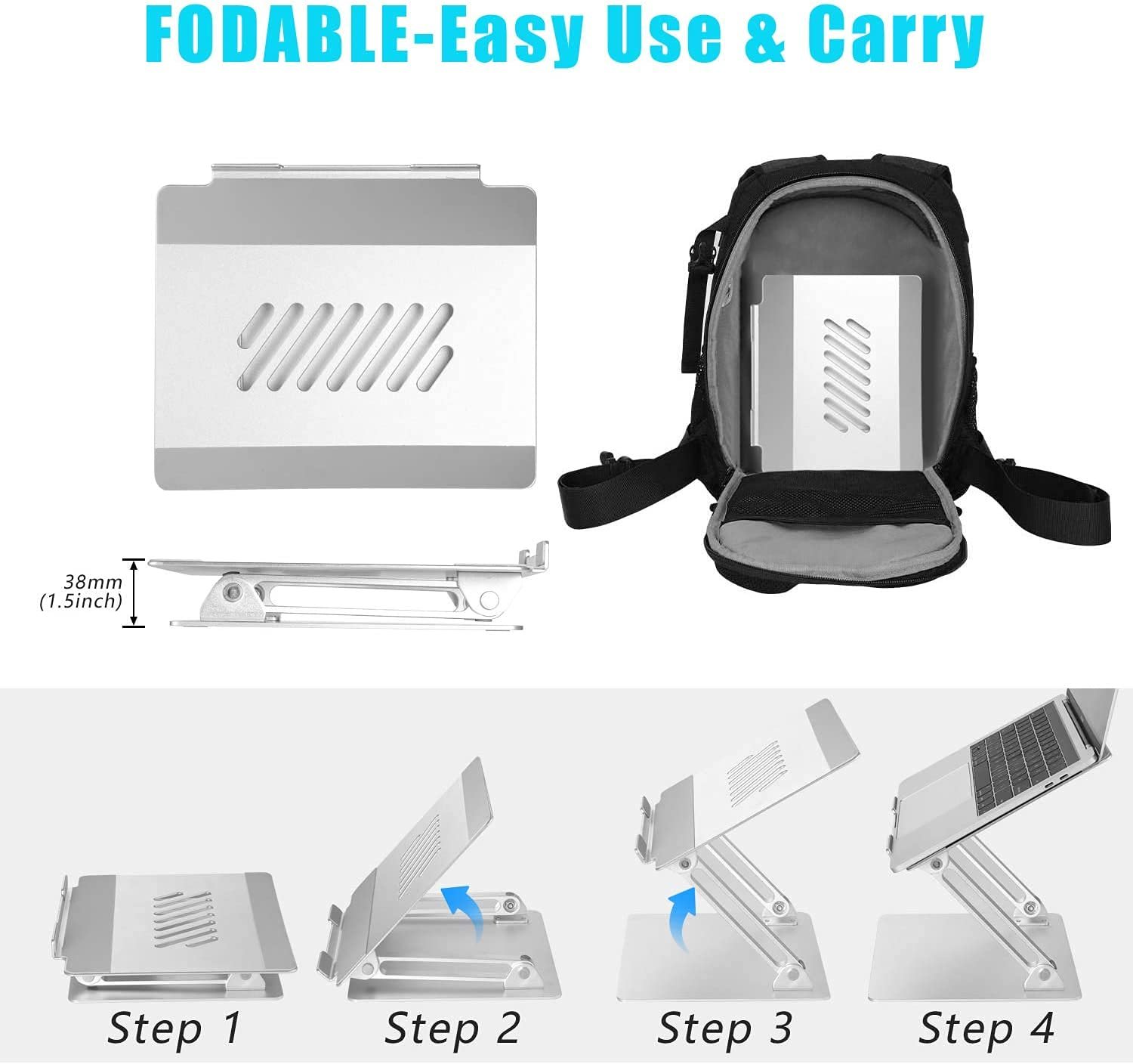 Підставка для ноутбука Konsol, складана, регульований кут нахилу, легка та міцна алюмінієва, сумісна з ноутбуками до 17 дюймів, срібляста, фото №2 Підставка для ноутбука Konsol, складана, регульований кут нахилу, легка та міцна алюмінієва, сумісна з ноутбуками до 17 дюймів, срібляста, фото №2