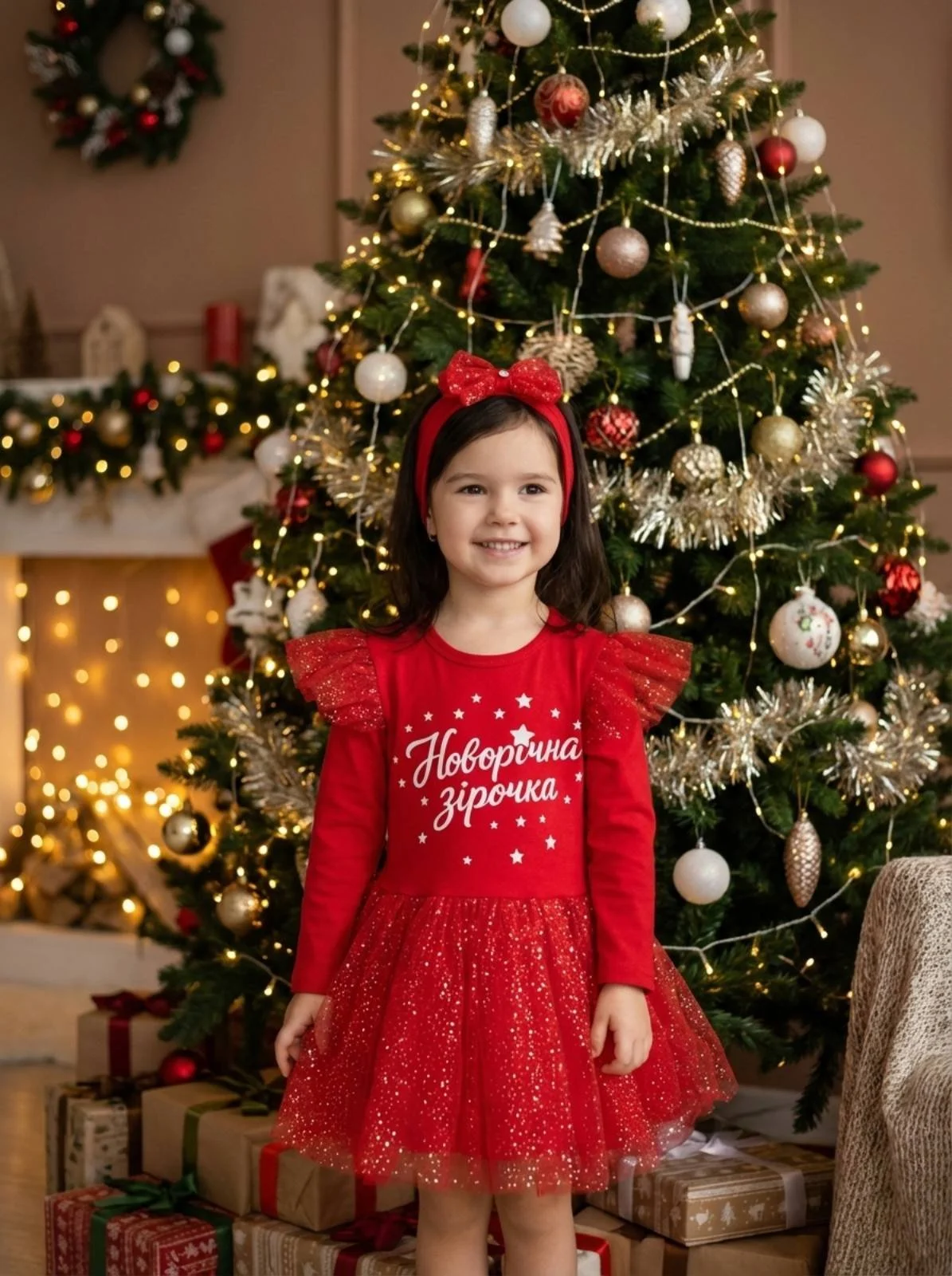 Новорічна сукня з пов’язкою для дівчинки від 74 до 104 см, фото №3