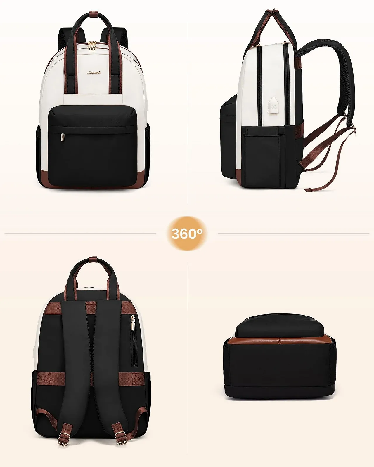 Рюкзак LOVEVOOK для ноутбука 15.6 дюйма Beige-black-brown, фото №8 Рюкзак LOVEVOOK для ноутбука 15.6 дюйма Beige-black-brown, фото №8