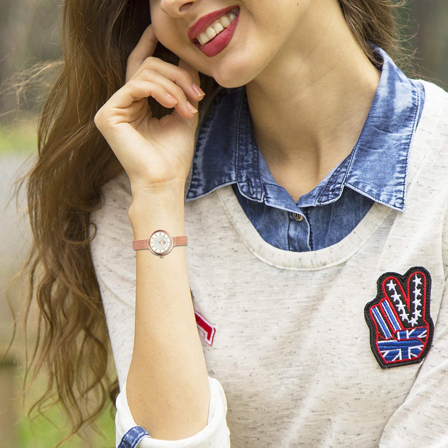 Женские часы Кварцевые Аналоговые Rose Gold Tone JewelryWe Классические Браслет Миланская сетка Нержавеющая сталь с круглым циферблатом, фото №4 Женские часы Кварцевые Аналоговые Rose Gold Tone JewelryWe Классические Браслет Миланская сетка Нержавеющая сталь с круглым циферблатом, фото №4