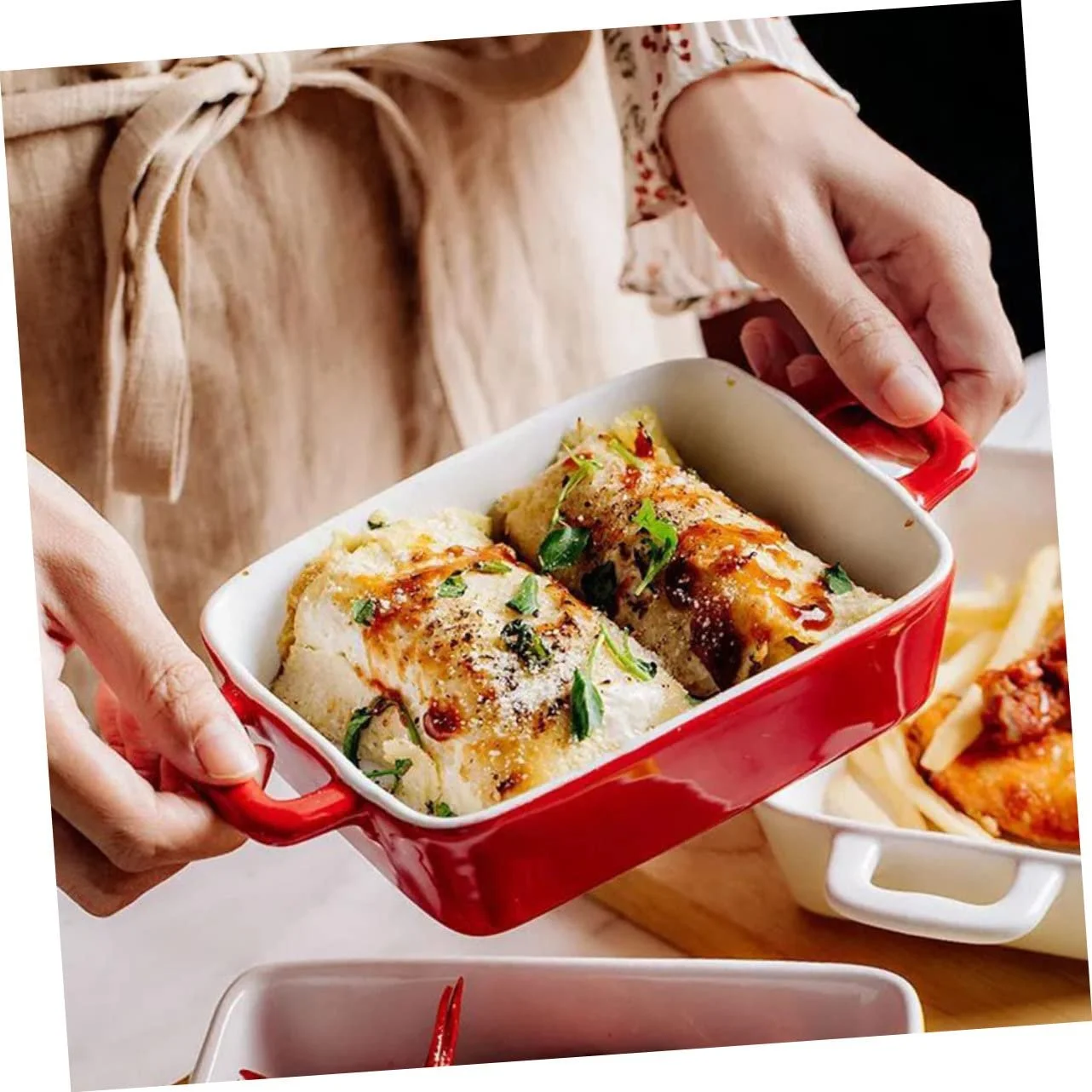 Керамическая форма для запекания с ручками для микроволновой печи и духовки термостойкая, фото №5 Керамическая форма для запекания с ручками для микроволновой печи и духовки термостойкая, фото №5