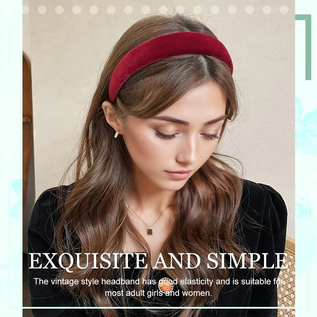 Вінтажний обруч для волосся Оксамитовий, фото №4