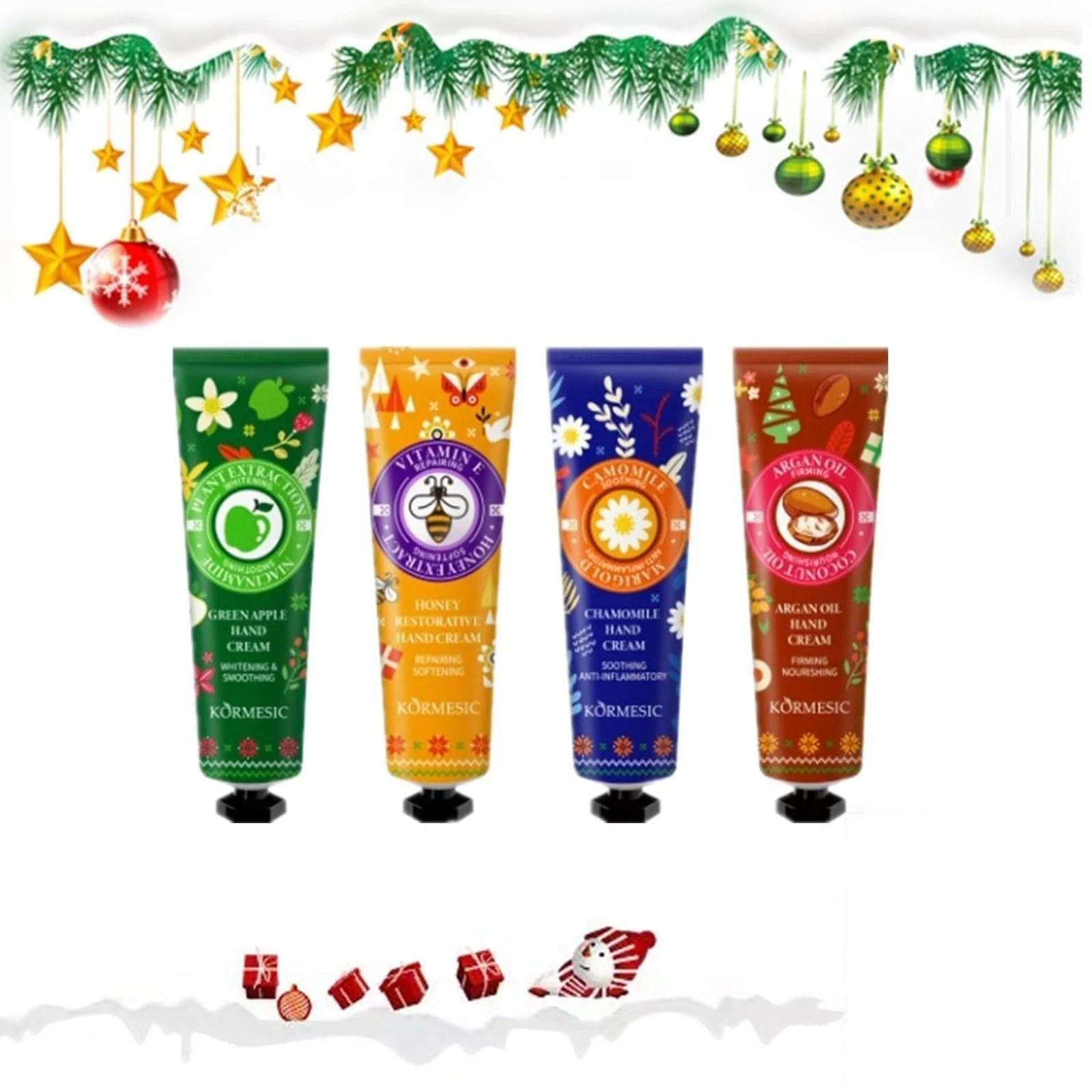 Набір Різдвяних Кремів для Рук, 4 Штуки, Крем для Догляду за Руками з Рослинним Ароматом, фото №1