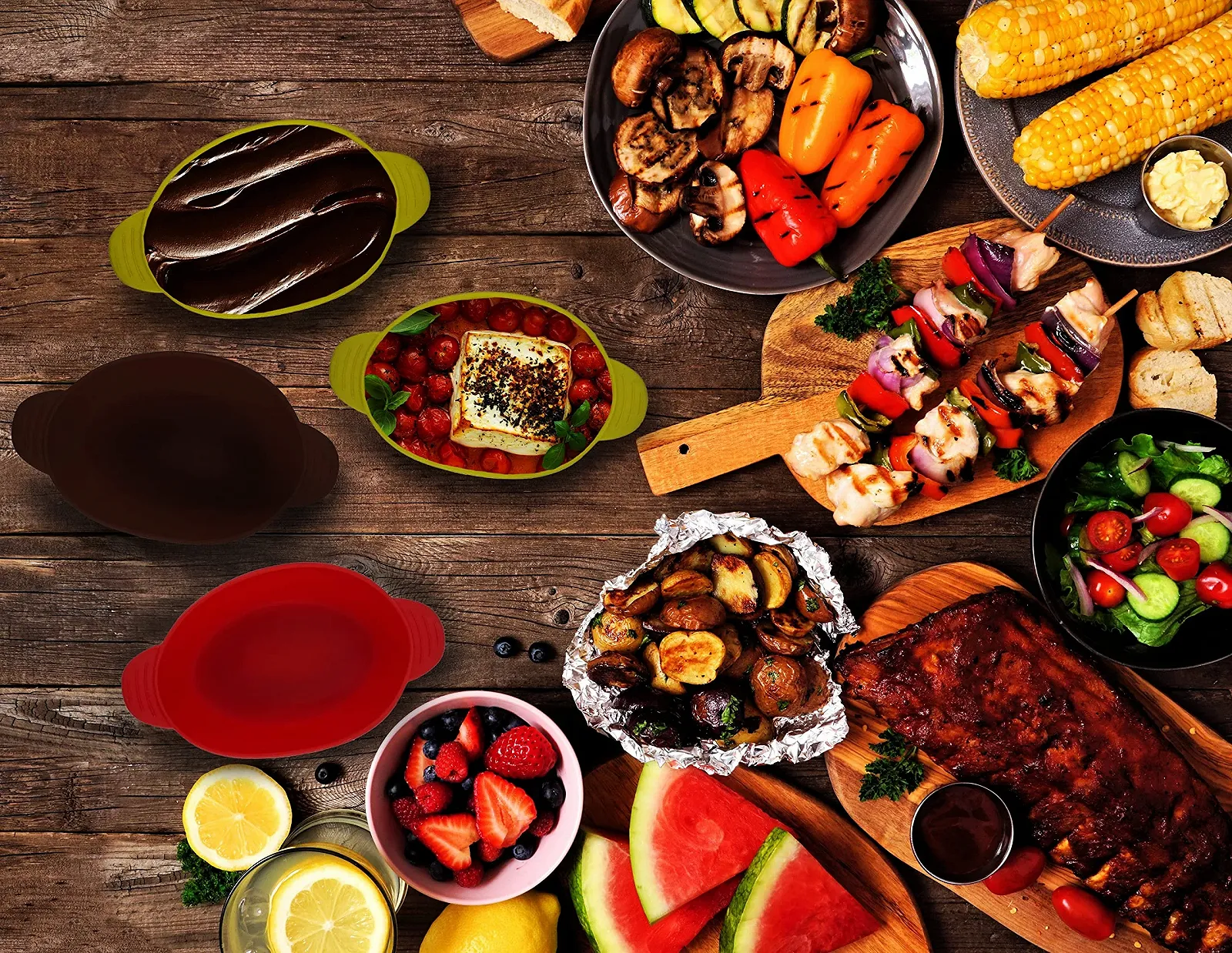 Набір пароварок для духовки 4 шт силіконові з кришкою коричневі 280 мл, фото №4