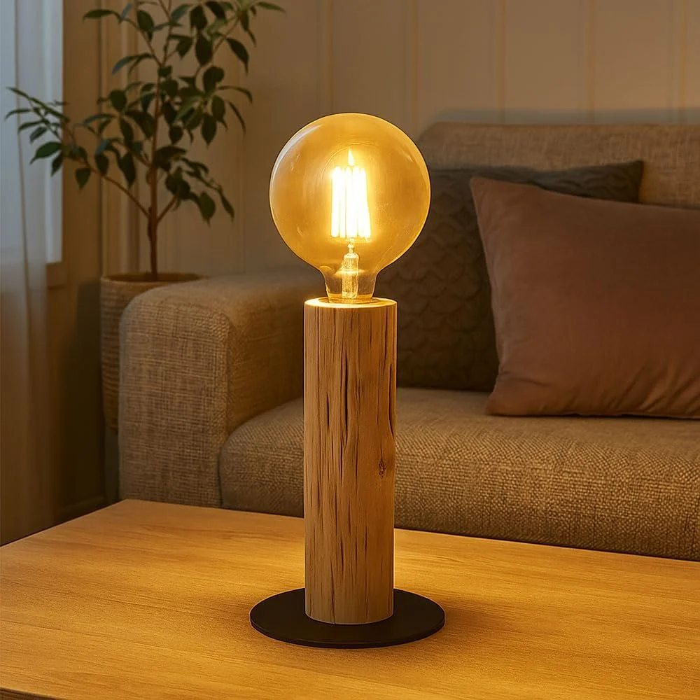 Настільна лампа Метал Дерево з вимикачем 30 см Чорний, фото №5