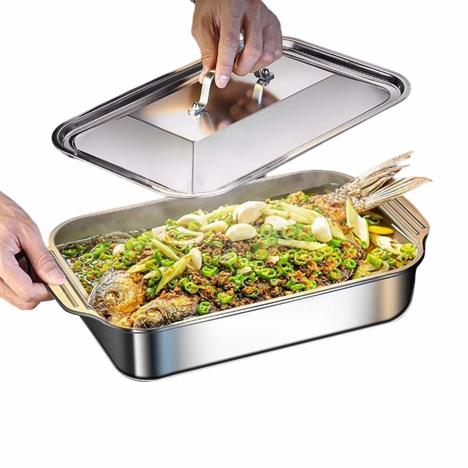 Форма для запекания прямоугольная из нержавеющей стали с крышкой и ручкой, фото №1 Форма для запекания прямоугольная из нержавеющей стали с крышкой и ручкой, фото №1