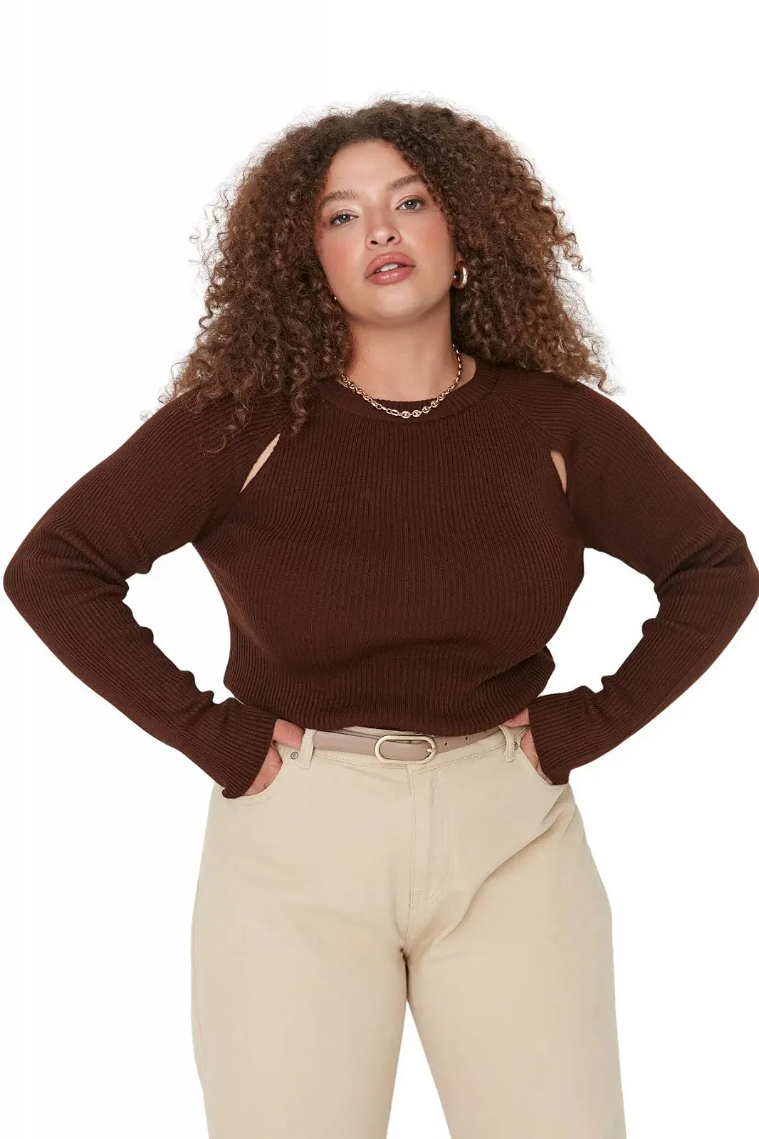 Жіночий світшот TRENDYOL, однотонний, з круглим вирізом, великого розміру, стандартного крою, фото №3 Жіночий світшот TRENDYOL, однотонний, з круглим вирізом, великого розміру, стандартного крою, фото №3