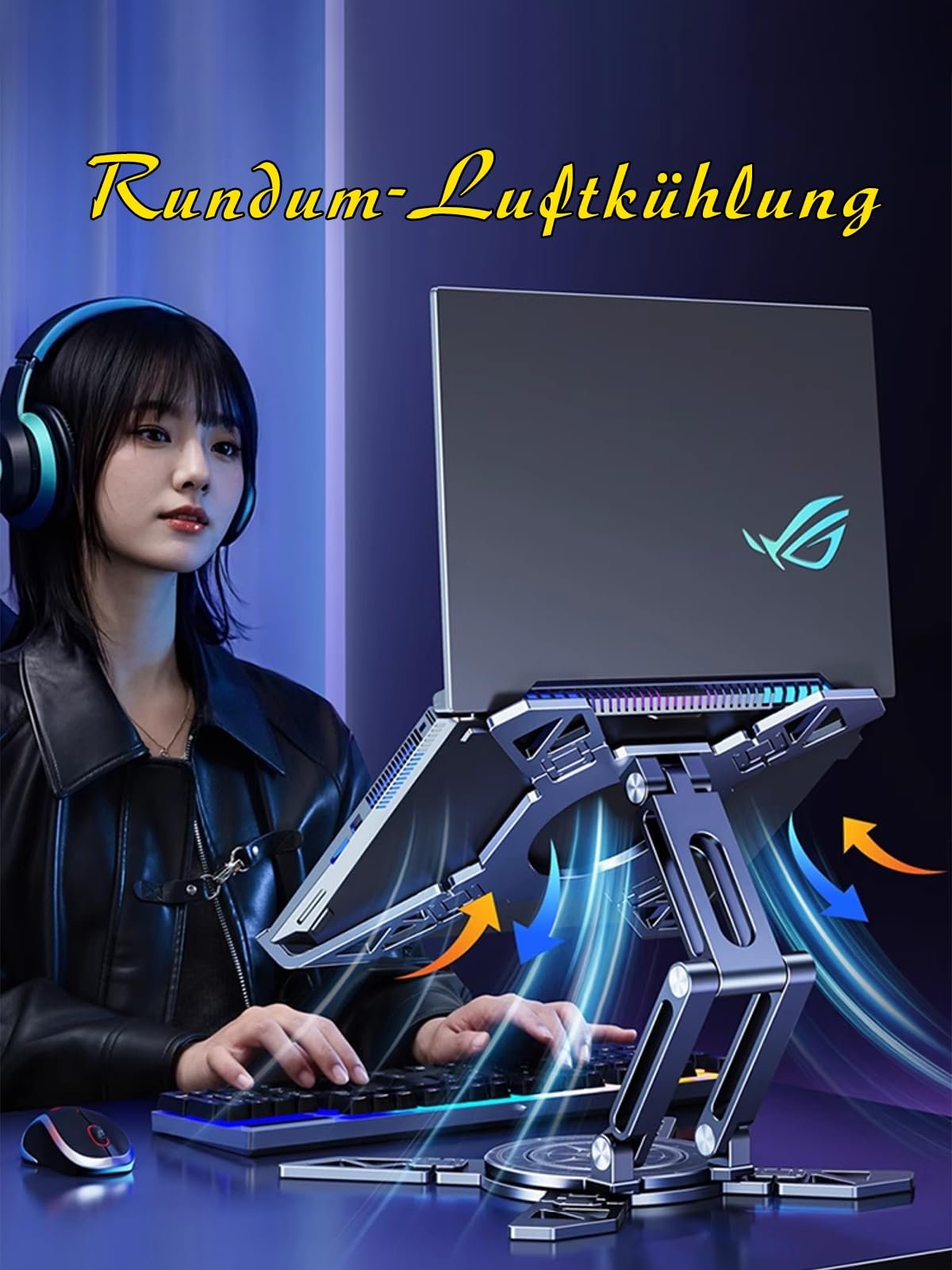 Підставка для ноутбука алюмінієва, поворот на 3600, регульована висота, вантажопідйомність 10 кг, для ноутбуків 12-17 дюймів, складна, фото №7