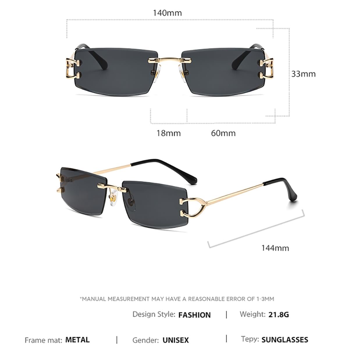 Сонцезахисні окуляри Прямокутні LIGOES Металеві Модні Без оправи UV400 Лінзи Захист від сонця, фото №3