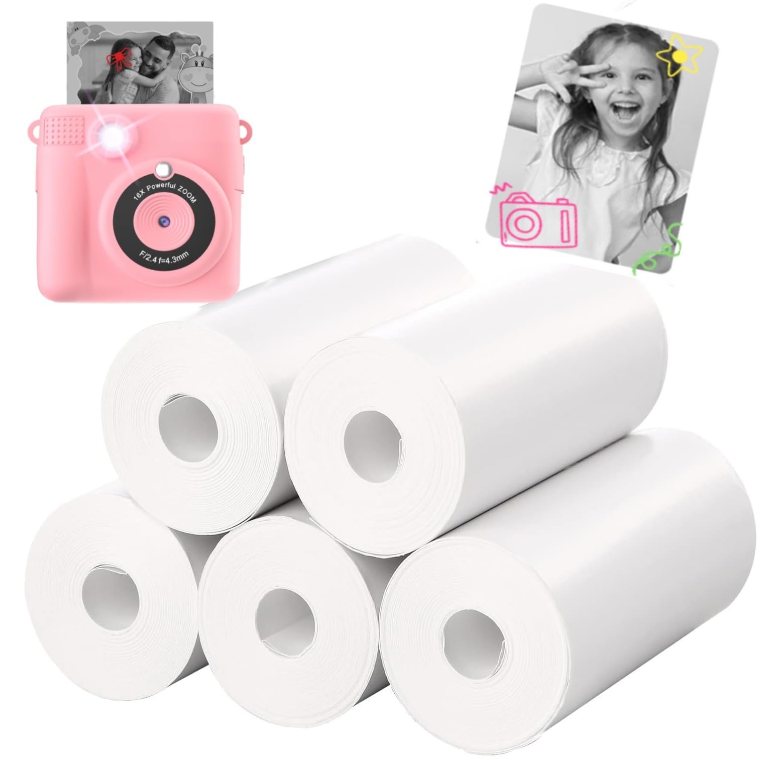 Термобумага для детских камер мгновенной печати 5 рулонов 4 x 2,2 дюйма White, фото №1
