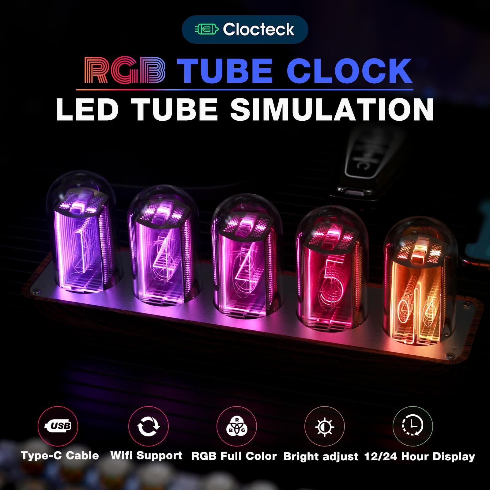 Годинник LED Nixie ClocTeck, Цифровий годинник Nixie Tube, Годинник Nixie Tube, WiFi синхронізація, Будильник, Формат 12/24 години, фото №3