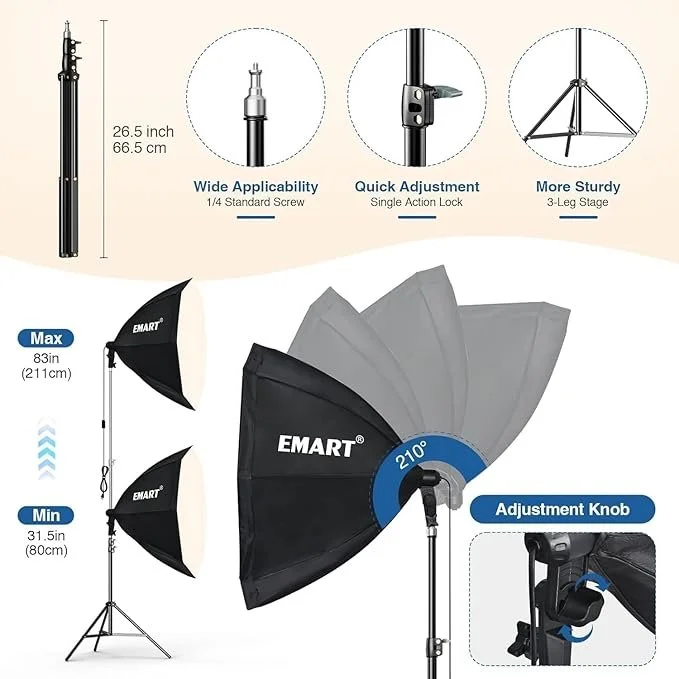 Набор студийного света EMART 2 софтбокса 65 см LED 135W 3000-6500K, фото №2 Набор студийного света EMART 2 софтбокса 65 см LED 135W 3000-6500K, фото №2