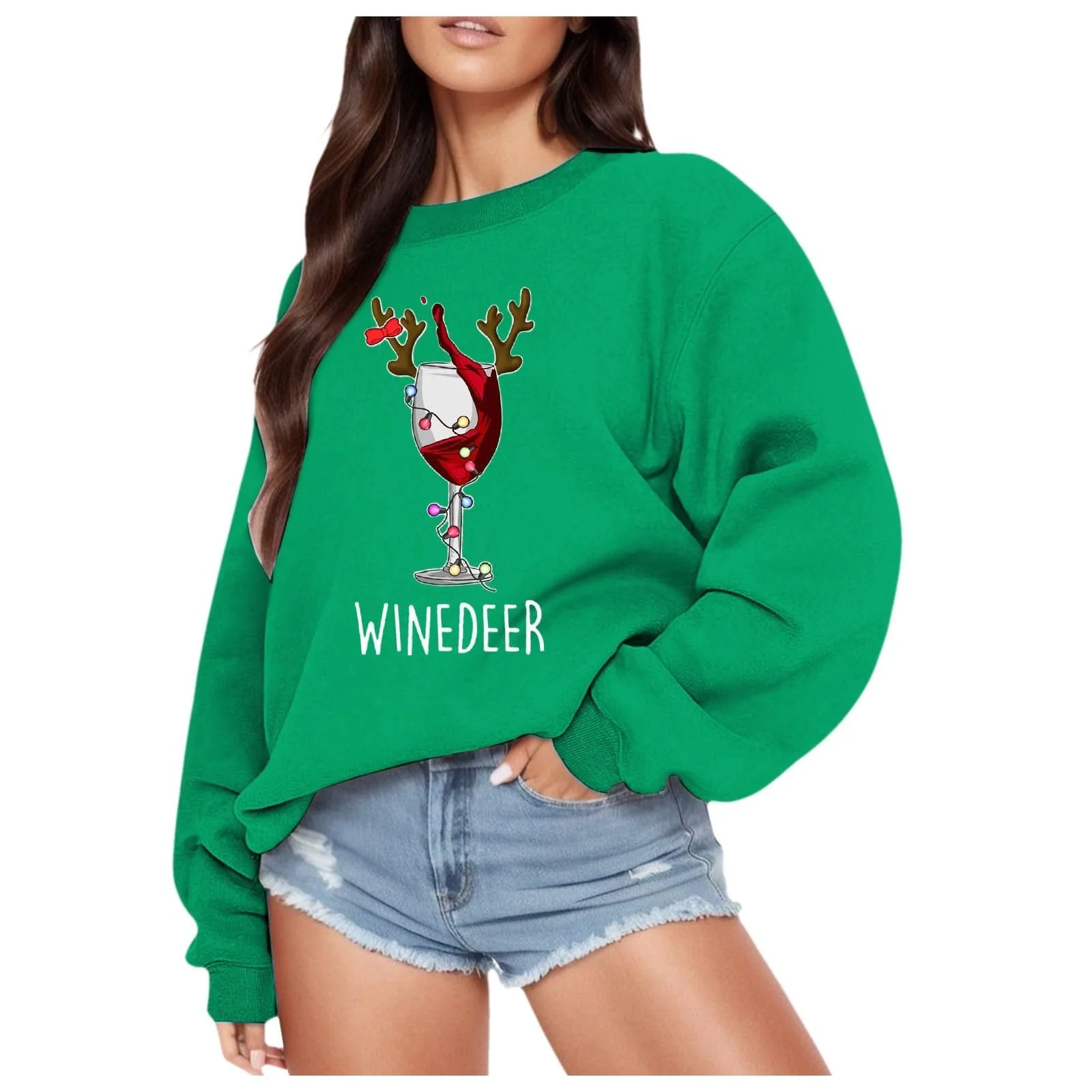 Рождественский Свитер Женский С Забавным Принтом Бокала Вина, Толстовка, Длинный Рукав, Круглый Вырез, Повседневный, Свободный, Рождественские Топы для женщин и девушек-подростков, фото №1