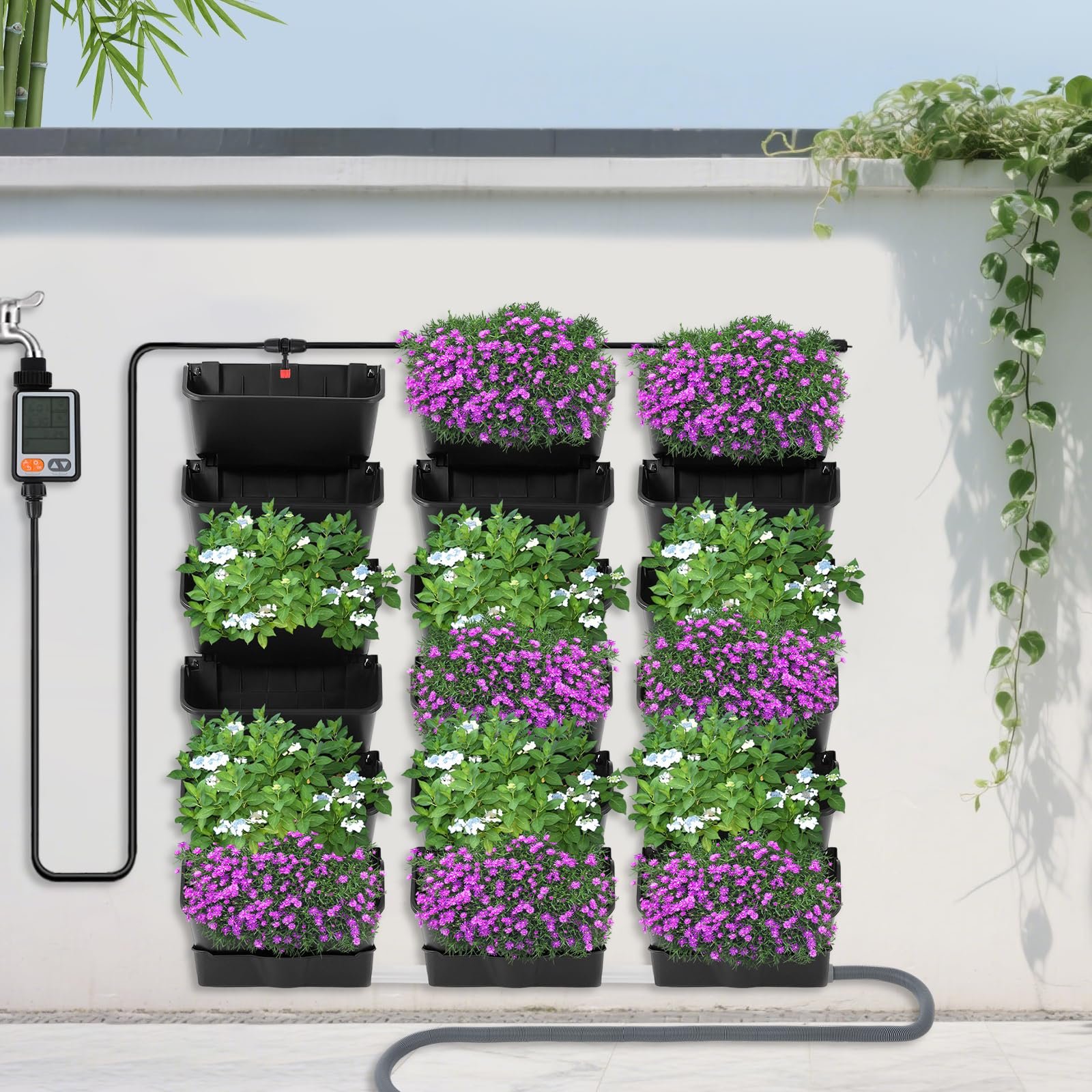 Набір кашпо з автовідливом для вертикального озеленення Black 100 x 100 x 14 см, фото №3