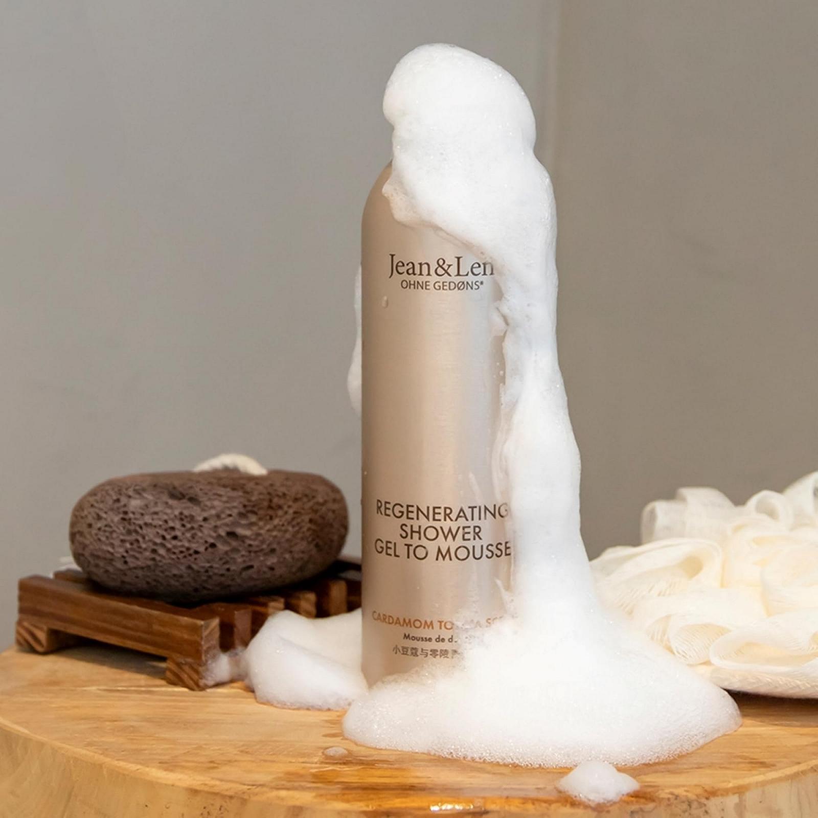 Гель-пена для душа Jean & Len Regenerating Cardamom & Tonka Almond & Jojoba Oil Веганский 200 мл, фото №3