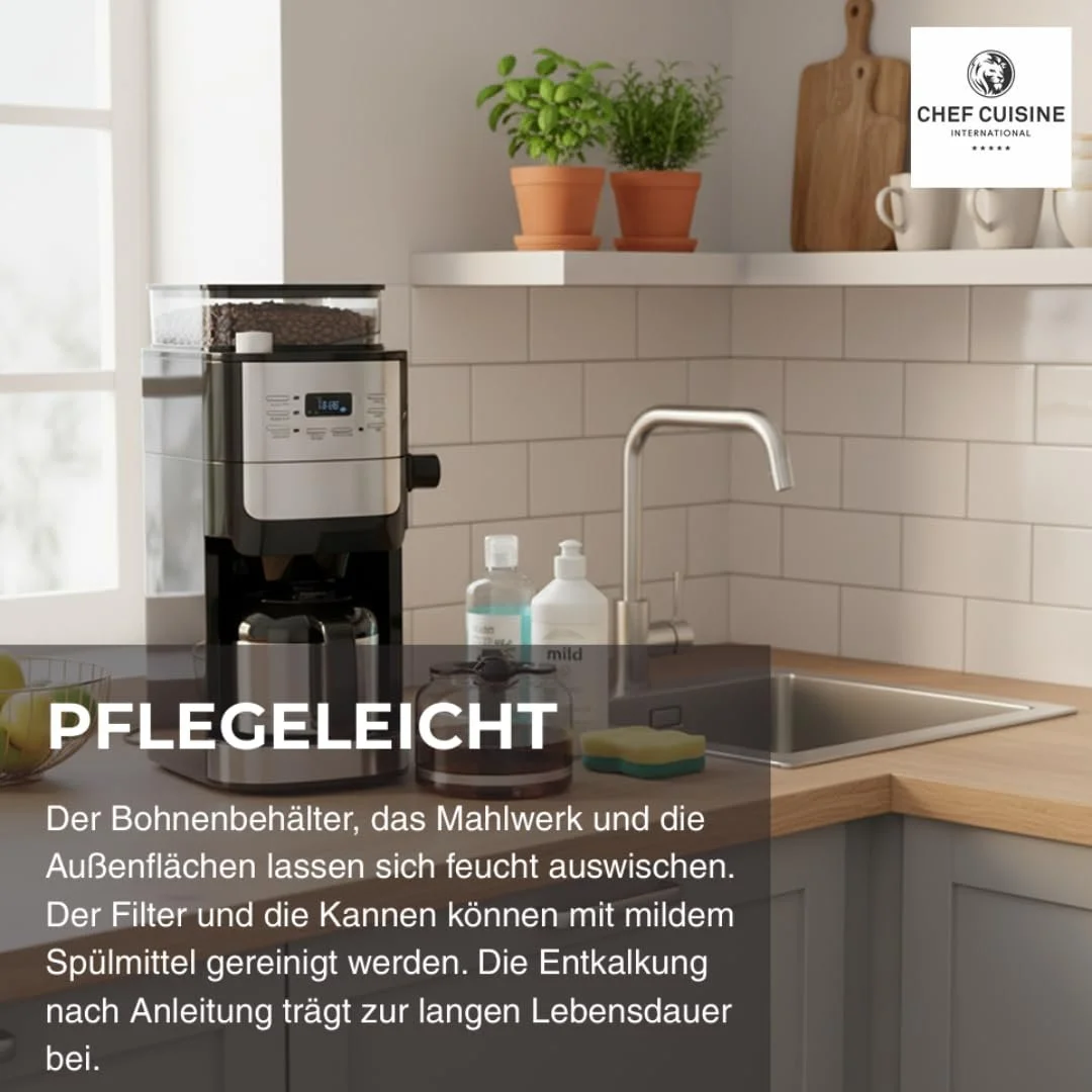 Капельная кофеварка CHEF CUISINE с кофемолкой и термосом 1050 Вт 12 чашек нержавеющая сталь черная, фото №6