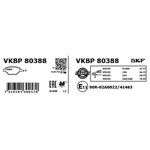 Комплект гальмівних колодок SKF VKBP 80388 дискові гальма для VOLVO передня вісь synthetic.ua - Фото 1