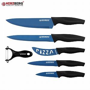 Набір ножів Herzberg Cuisine Professional з нержавіючої сталі, 5 ножів + Econom, синій synthetic.ua - Фото 1