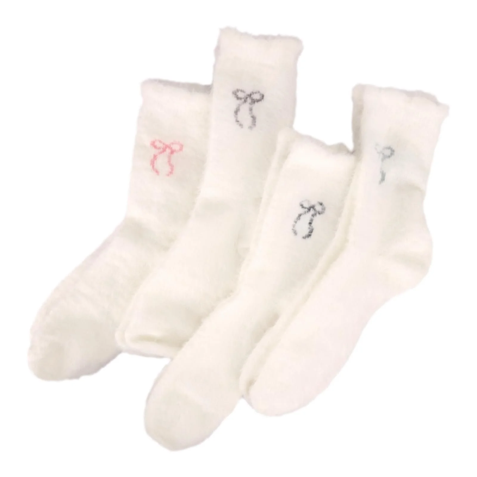 4 пары женских носков, пушистые носки с рюшами, теплые носки с рюшами, носки для кровати, носки для сна, фото №1