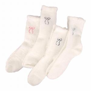 4 пары женских носков, пушистые носки с рюшами, теплые носки с рюшами, носки для кровати, носки для сна - Фото 1