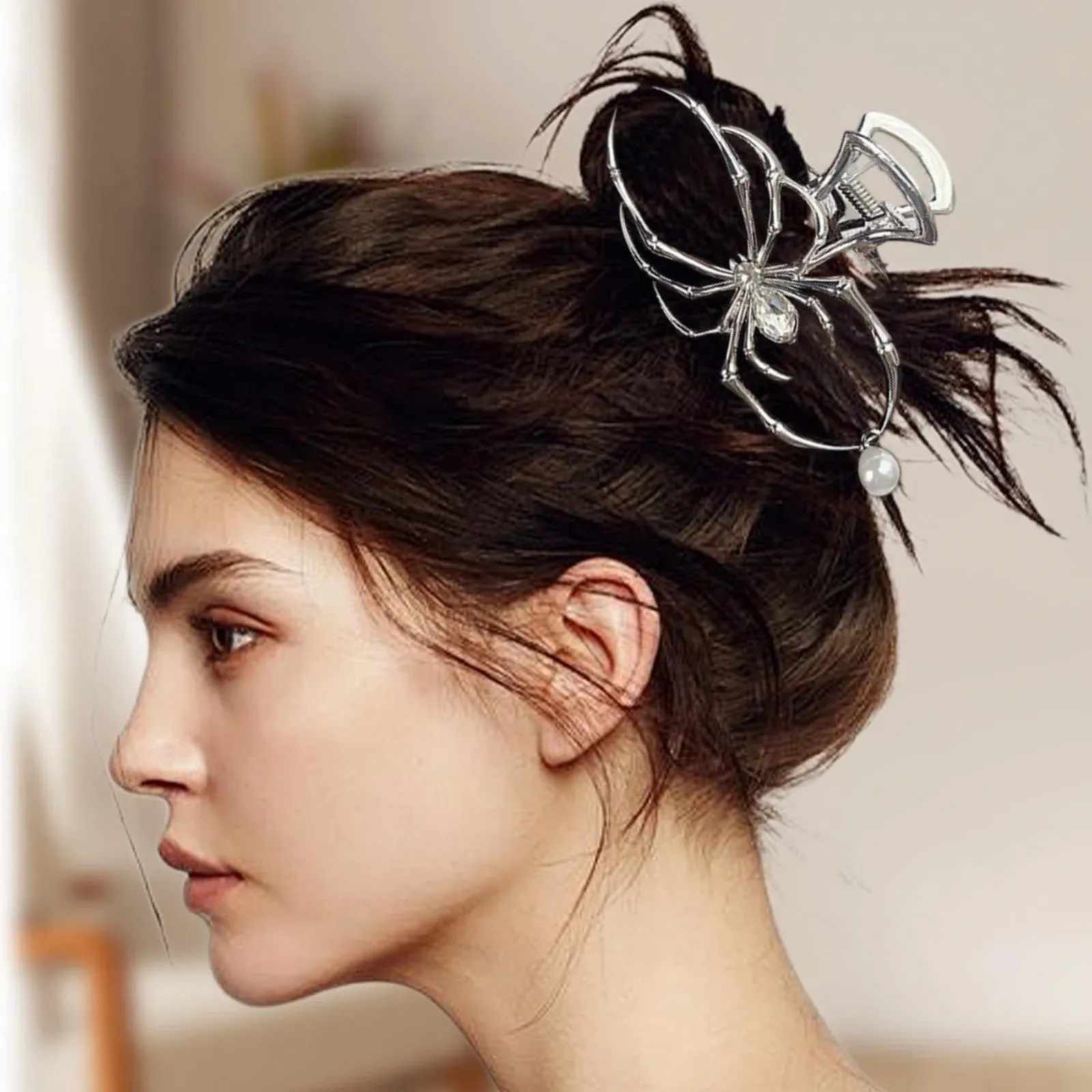 Заколка для волос Паук Металл Хэллоуин Заколка для волос - Захват для волос в готическом стиле для девочек - Заколка для волос с сильным удержанием для свиданий, деловых поездок, бассейна, фото №2