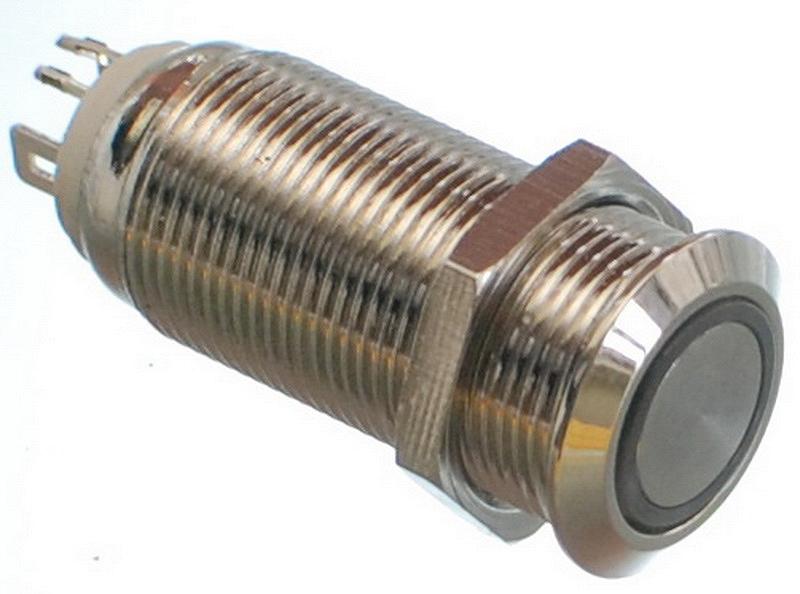 Кнопка антивандальна VJ Parts d14mm стрижка 12mm h28mm 2 положення 4 контакт індикація, фото №1