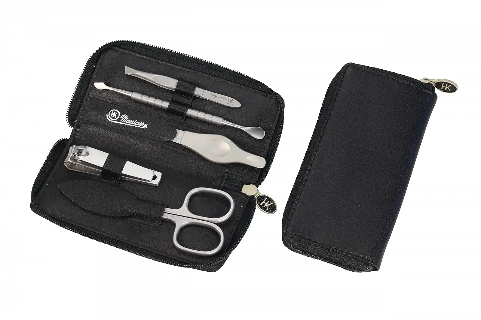 Набор для маникюра HK Manicure by Hans Kniebes 5 предметов Ножницы для ногтей, кусачки, пила, пинцет, двойной инструмент Черный, фото №1