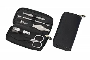 Набір для манікюру HK Manicure by Hans Kniebes 5 предметів Ножиці для нігтів, кусачки, пилка, пінцет, подвійний інструмент Чорний - Фото 1