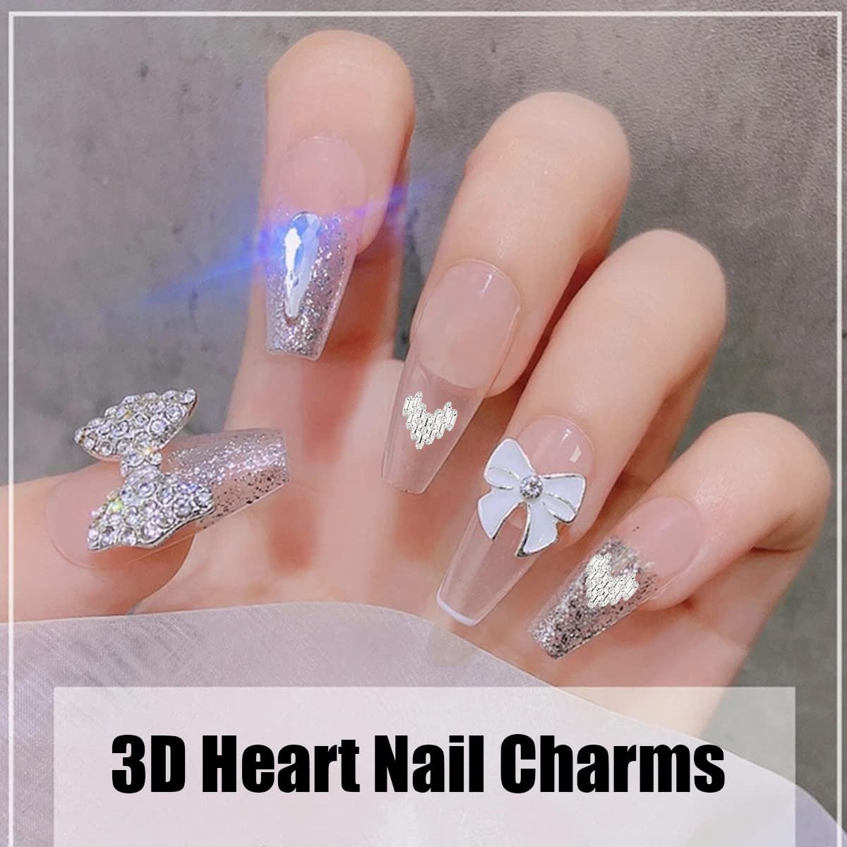 Прикраса для нігтів Серце, 80 шт, блискучі 3D камені у формі серця аксесуари для манікюру, DIY вироби, золото, срібло, рожеве золото, фото №4