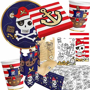 Купити Набір посуду для вечірки Пірати Carpeta Pirates MAP для дитячого дня народження: Тарілки, Стакани, Серветки, Запрошення, Скатертина, Пакети для подарунків, Стрічки, Повітряні кулі, Череп пірата, 101 предмет - Фото 1 Набір посуду для вечірки Пірати Carpeta Pirates MAP для дитячого дня народження: Тарілки, Стакани, Серветки, Запрошення, Скатертина, Пакети для подарунків, Стрічки, Повітряні кулі, Череп пірата, 101 предмет - Фото 1